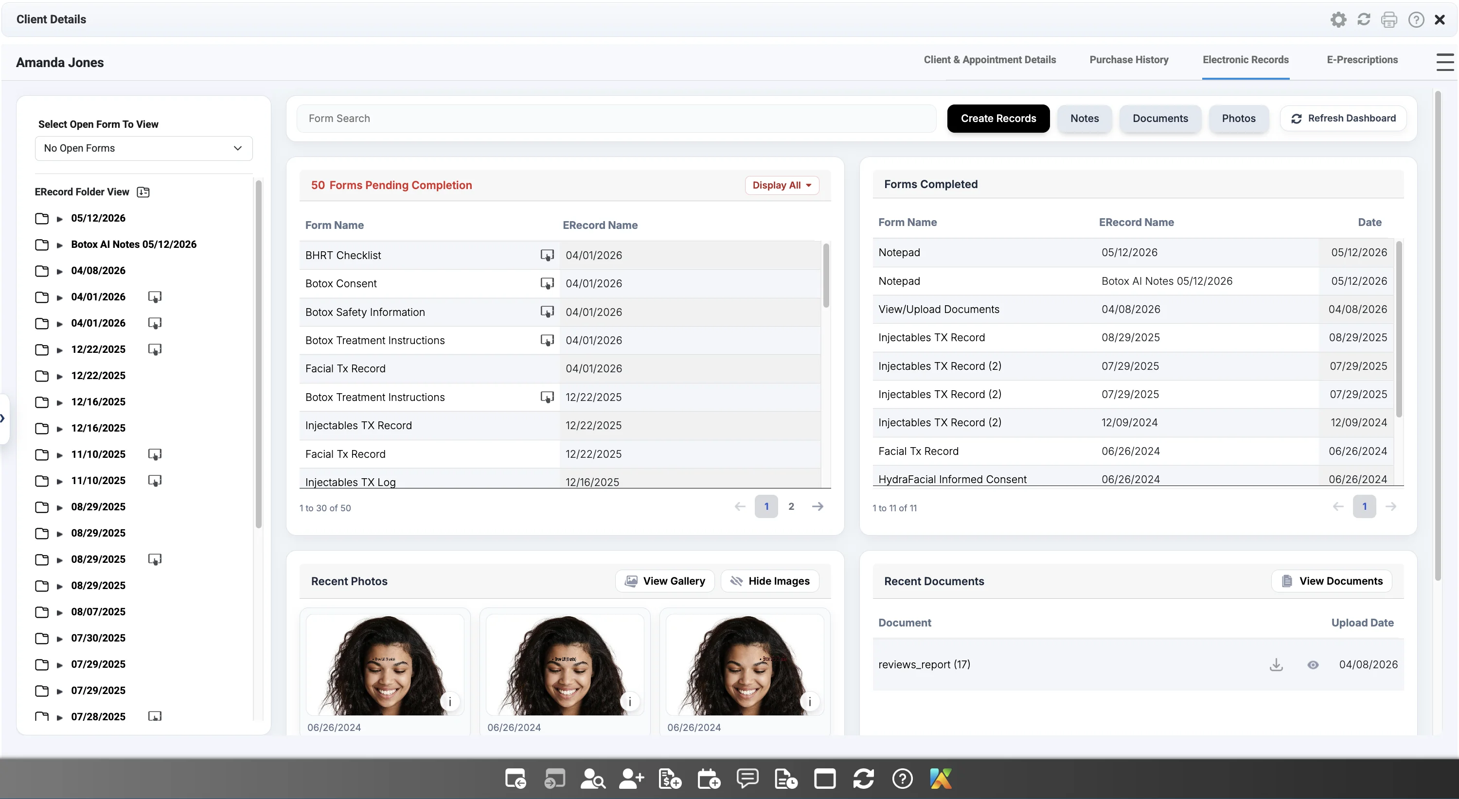 Full client profile and visit history accessed through medspa software